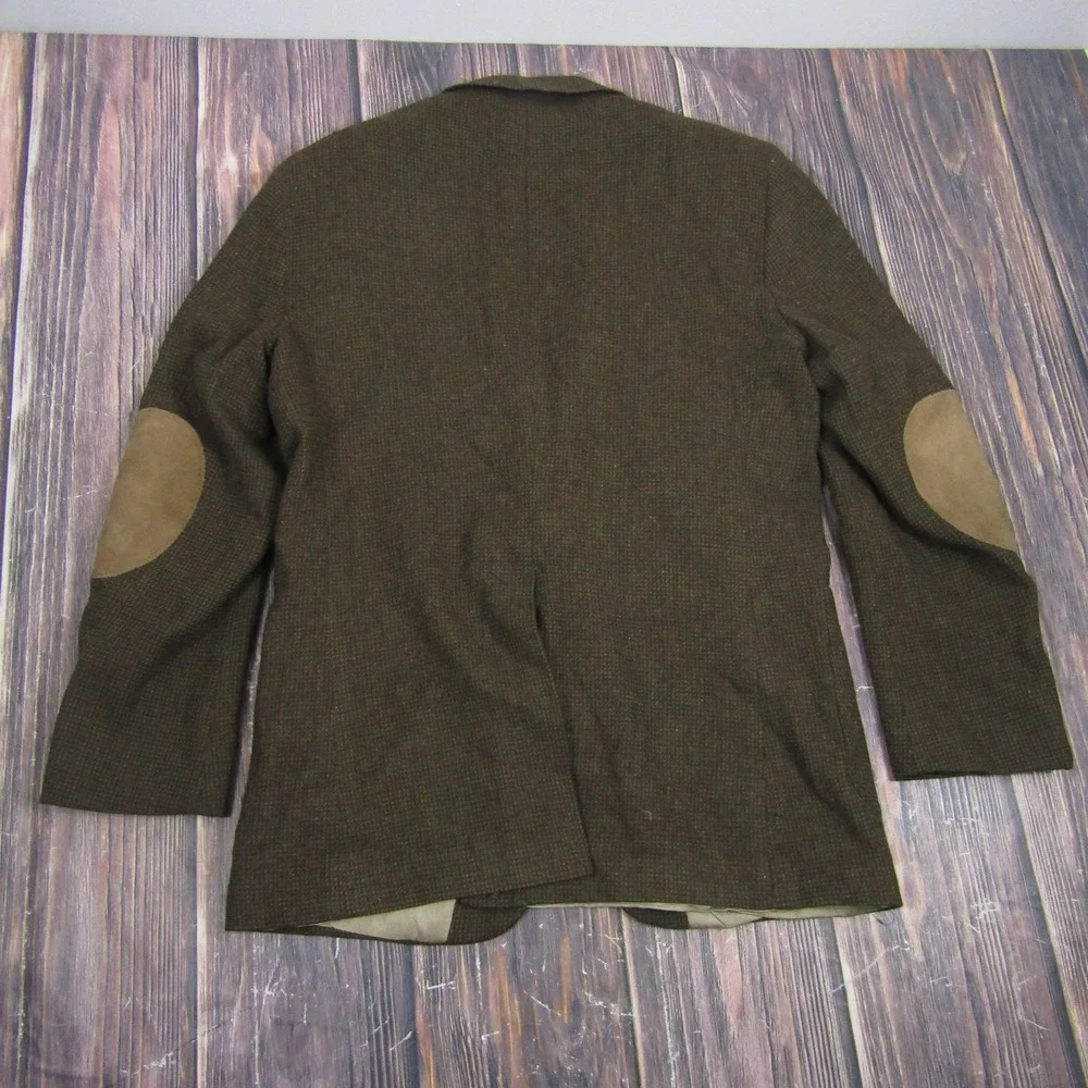 Hunt Valley Sport Coat Mens 42L Brown Wool Tweed Suede Elbow Patches Blazer USA